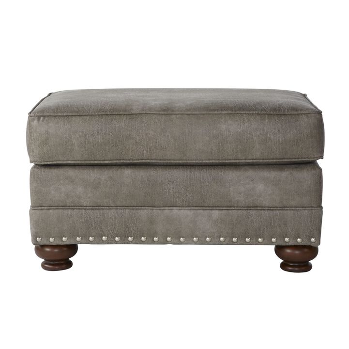 Leinster Faux Leather Upholstered Nailhead Ottoman