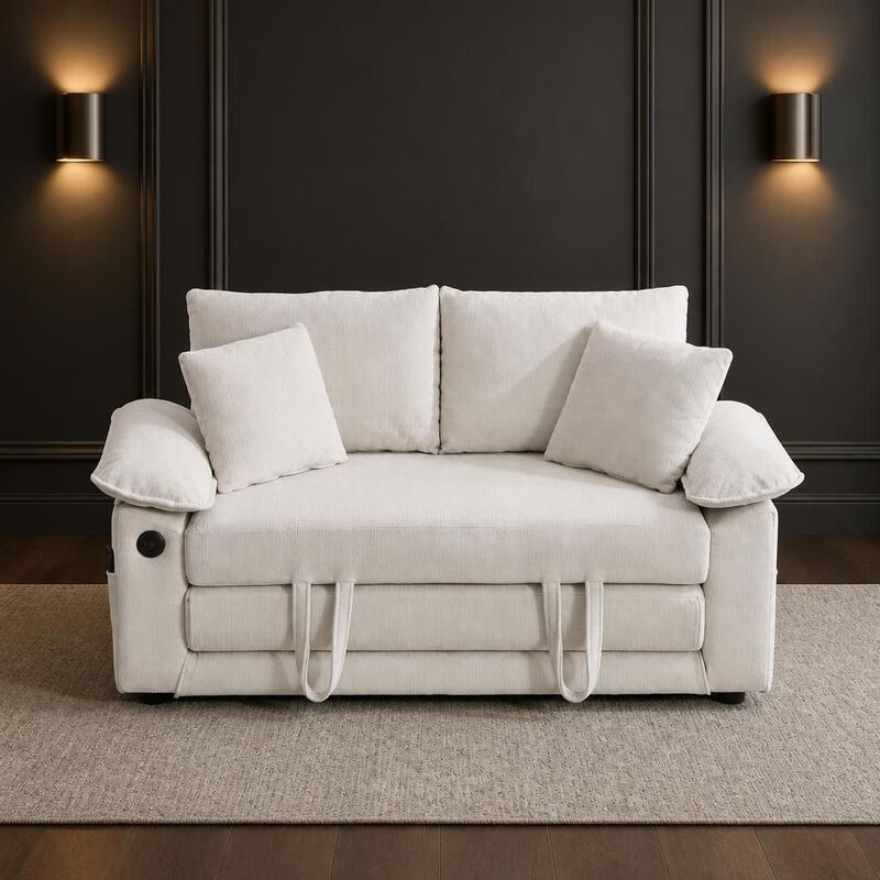GOODSILO 3-in-1 Upholstered Convertible Futon Sofa Bed, Foldable Tufted Loveseat Pull Out Sleeper Couch with Side Pockets for Small Living Spaces image number 2