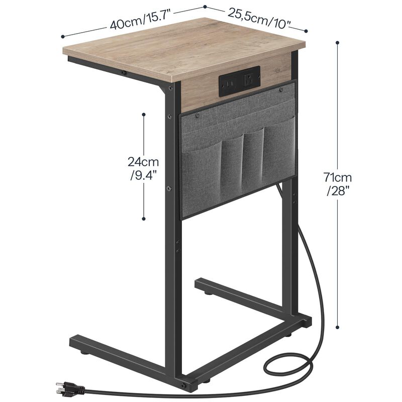 HOOBRO C Shaped End Table with Charging Station, 28"" Tall Couch Table for Couch and Recliner for Small Spaces, Slide Under Sofa