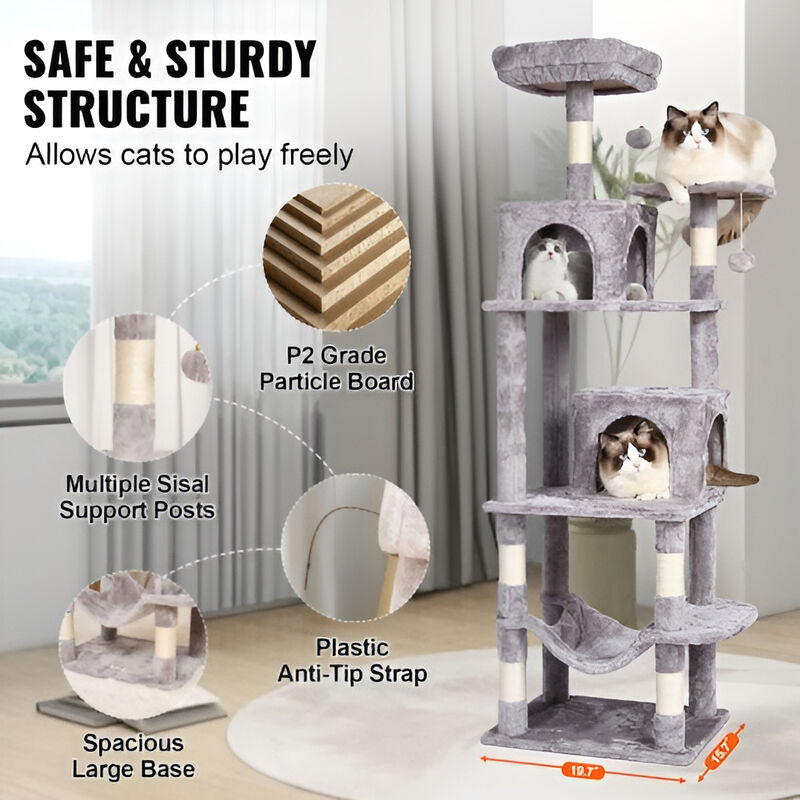 Cat Tower with 2 Condos and Sisal Scratching Posts, Multi-Level Tree for Indoor Cats