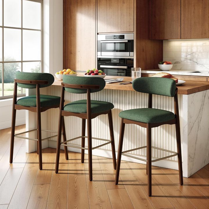 Modern Metal Counter Height Bar Stools | Steady Rubber Wood Legs & Ergonomic Backrest, Non-Swivel Kitchen Island Chairs for Dining Room, Home Bar, Outdoor