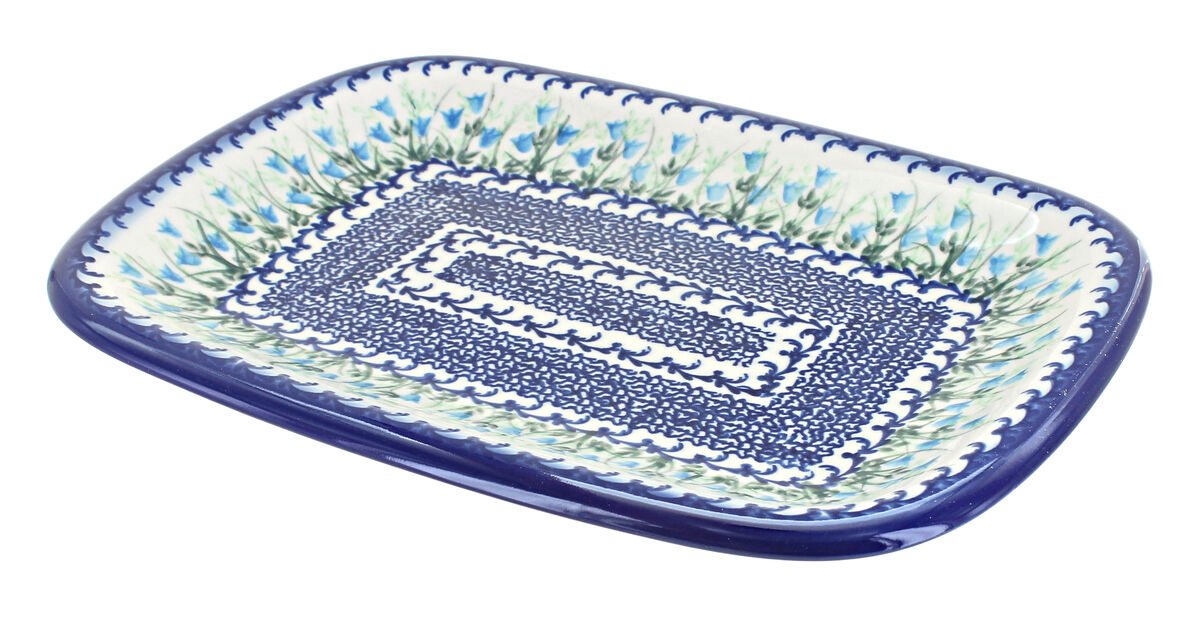 Blue Rose Polish Pottery Garden Butterfly Medium Rectangular Serving Platter
