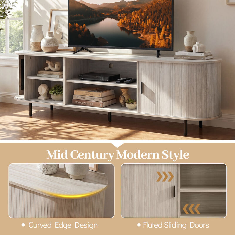 Modern Entertainment Center TV Stand with Fluted Sliding Doors image number 5