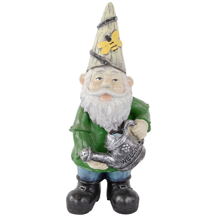 15.5" Gnome with Watering Can Outdoor Garden Statue