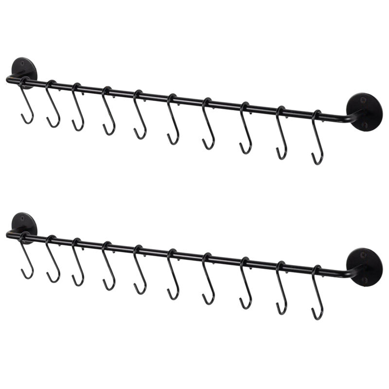 2-Pack Wall-Mounted Metal Pot Racks with 20 Hooks for Kitchen Storage