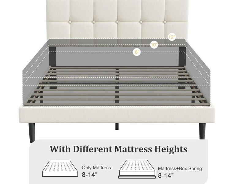 Queen Size Bed Frame, Queen Size Platform Bed Frame With Headboard, Upholstered Headboard, Sturdy Wooden Slats, Noiseless No Box Spring Required, Easy To Assemble, Beige