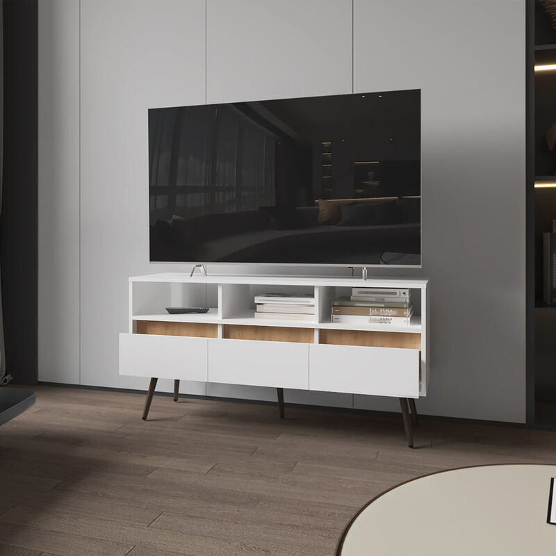 Shickshinny Tv Stand ,Living Room, White/Light Oak