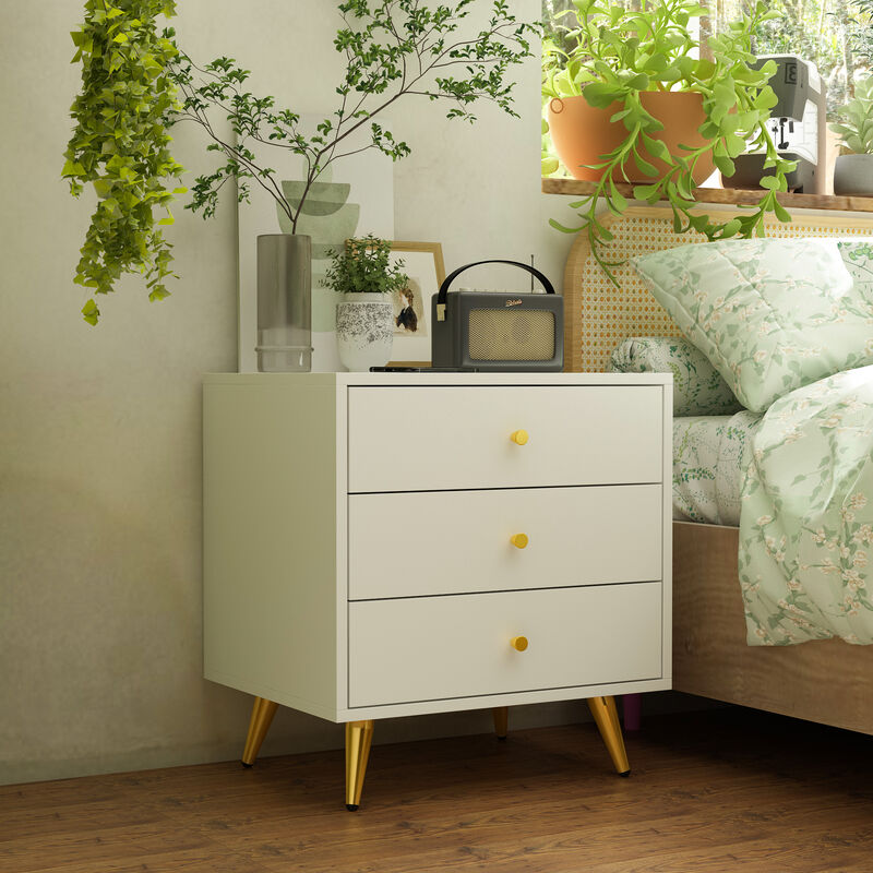 FUFU&GAGA Nightstand with Contemporary Design, 3 Drawers, Durable Composite Material, (19.7" W x 15.7" D x 20.8" H), White