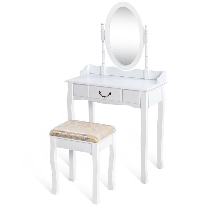 White Vanity Table Set with Stool for Girls Women Makeup