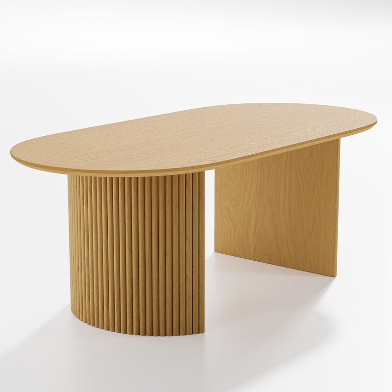 67 Inch Natural Oak Oval Dining Table (Seats 6) Suitable for Living Room, Dining Room