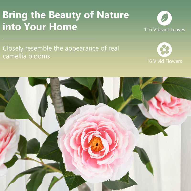Faux Camellia Flower Tree with Lifelike Blooming Flowers image number 5