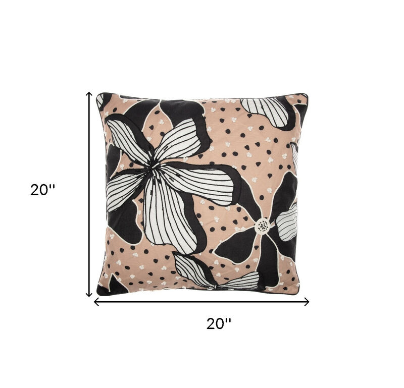 HomeRoots 20" Beige and Black Tropical Throw Pillow With Embroidery image number 6