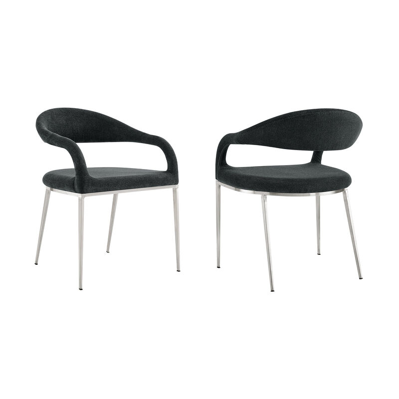 Set of Two Modern Open Back Dining Arm Chairs in Upholstered Polyester