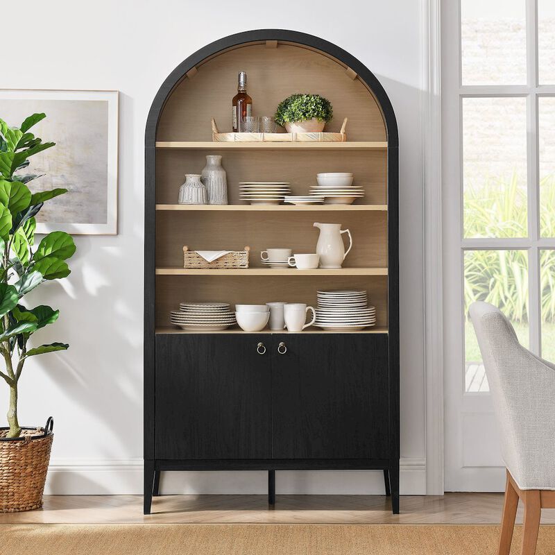 Nolan 74" Tall Wide Arched Storage Display Cabinet Bookshelf image number 4
