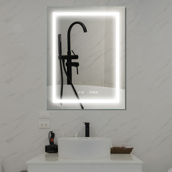 LED Bathroom Vanity Mirror, 36 x 28 inch, Anti Fog, Night Light, Time, Temperature, Dimmable, Color Temp 3000K-6400K, 90+ CRI, Vertical Wall Mounted Only