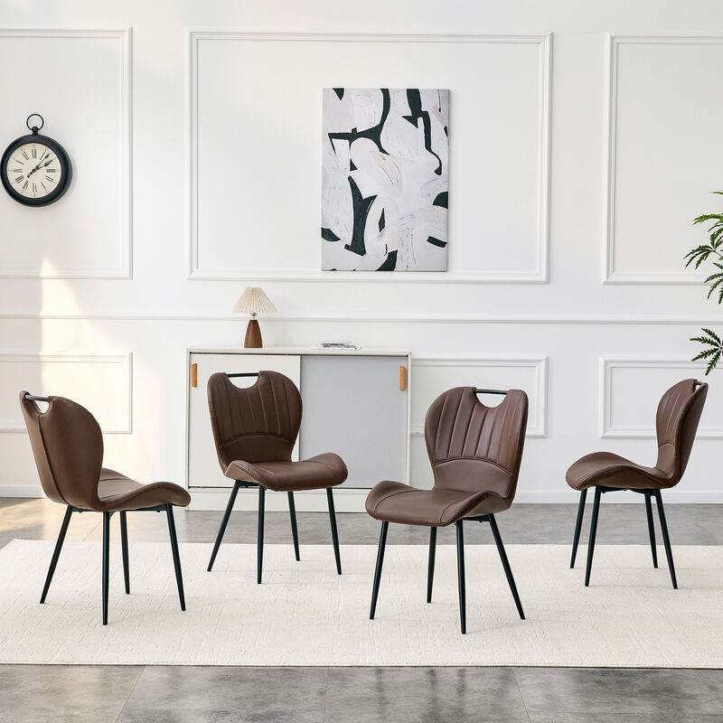 Whisen Set of 4 Upholstered Dining Chairs with Metal Handle, Fabric & Metal Frame, Ergonomic Accent Chairs for Dining Room, Living Room, Office image number 3