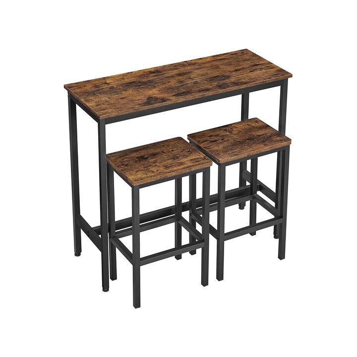 BreeBe Industrial Brown Bar Table with 2 Stools