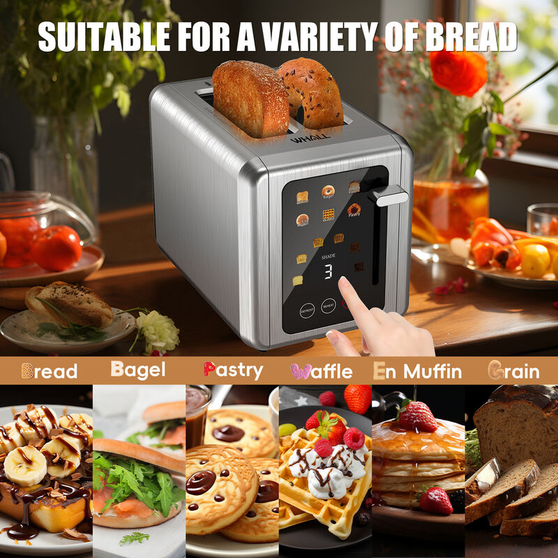 WHALLULTRA 2 Slice Stainless Steel Toaster, 5 Basic Functions with Bagel, Cancel, Defrost & Removable Crumb Tray image number 3