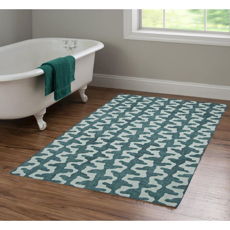 Linon Outdoor Washable Doral Aqua & Green, Rug image number 6