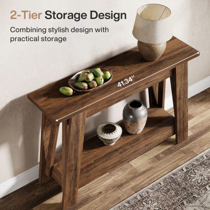 2-Tier Farmhouse Entryway Console Table with Storage Shelf image number 5