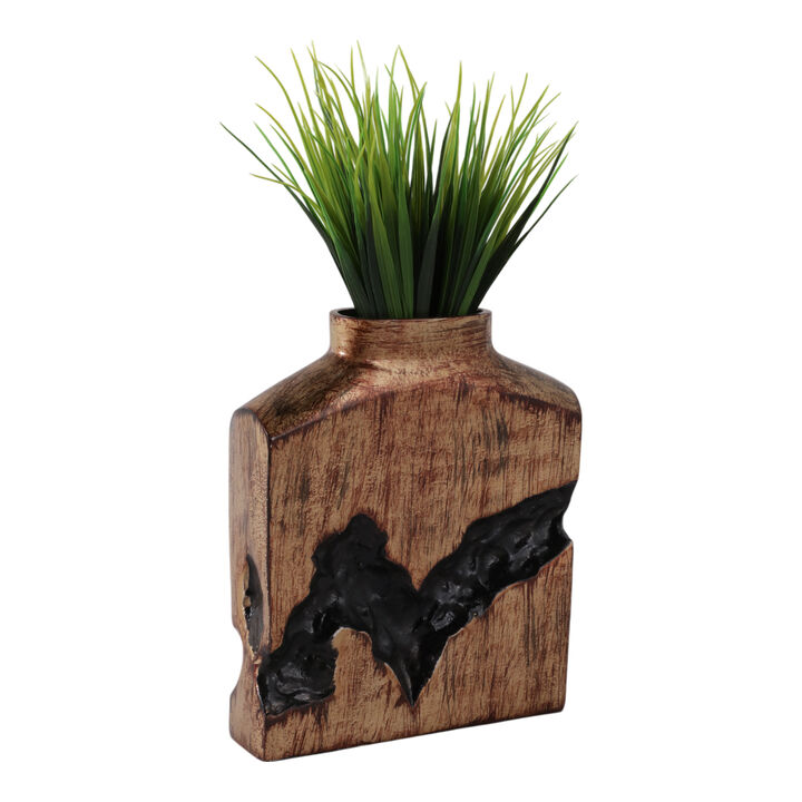 10x8" Carved Middle Metal Vase, Gold/ Brown