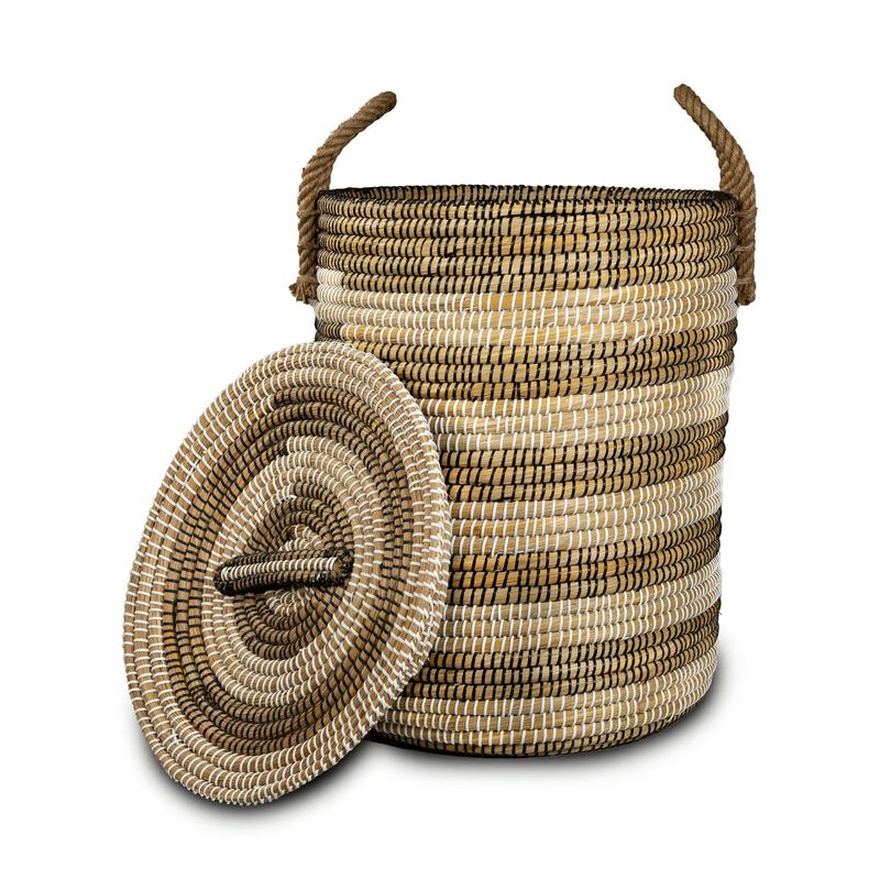 Kans Grass Cylindrical Laundry Basket with Handles & Lid image number 0