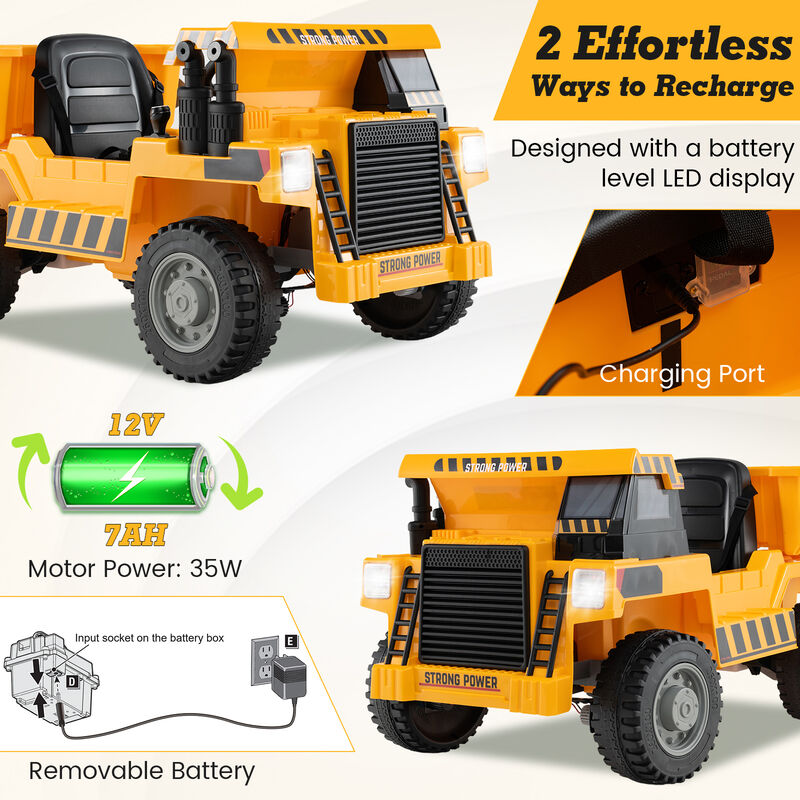 Electric Kids Ride On Dump Truck with 12V Battery and Working Dump Bed image number 6