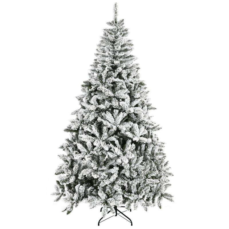 7.5 ft Tall Unlit Snow Flocked Pine Artificial Christmas Tree with Realistic Branches