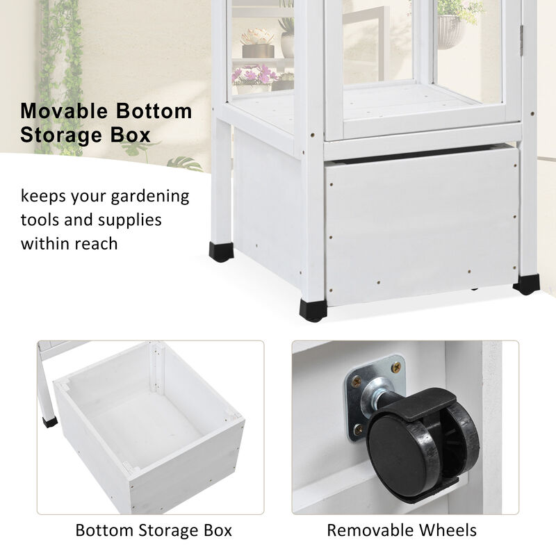 Wood Garden Greenhouse with Portable Cold Frame, Movable Storage & Adjustable Shelves