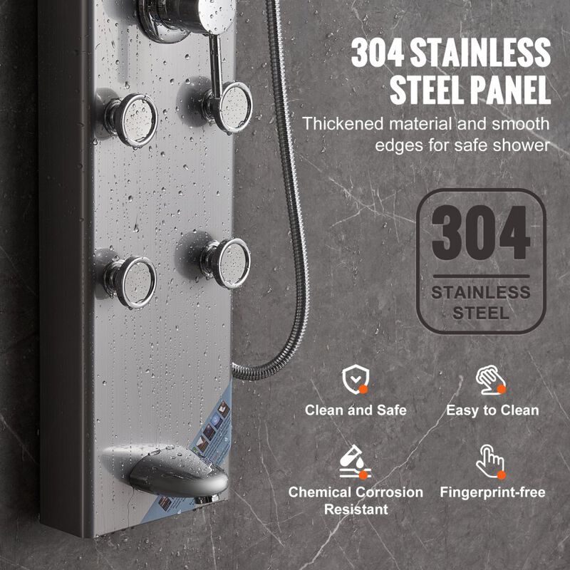 Digital Shower Panel with 5 Modes, Massage Jets, Rainfall, Handheld & Tub Spout-Silver image number 3