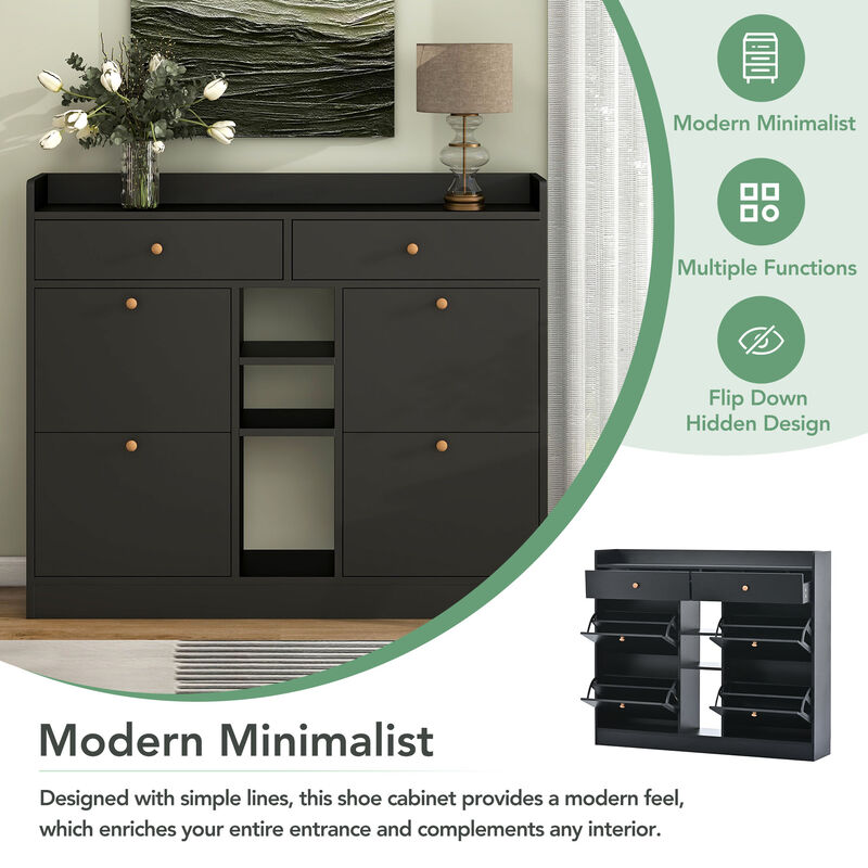Merax Modern Shoe Cabinet with 4 Flip Drawers,Multifunctional 2-Tier Shoe Storage Organizer with Drawers