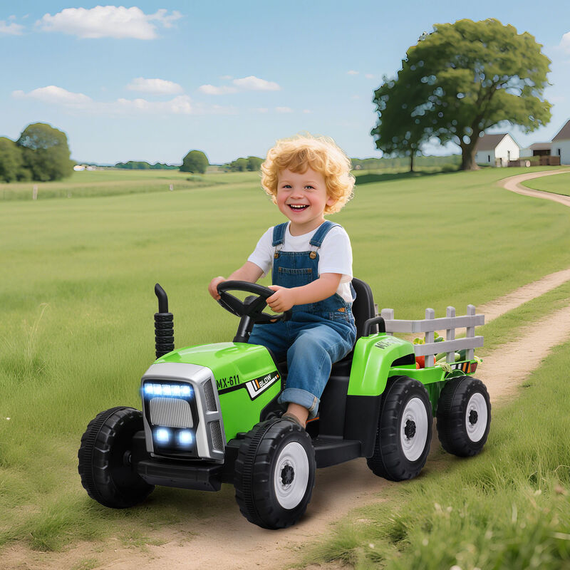 BreeBe 12V Electric Ride on Tractor with Trailer, 25W Dual Motors image number 1