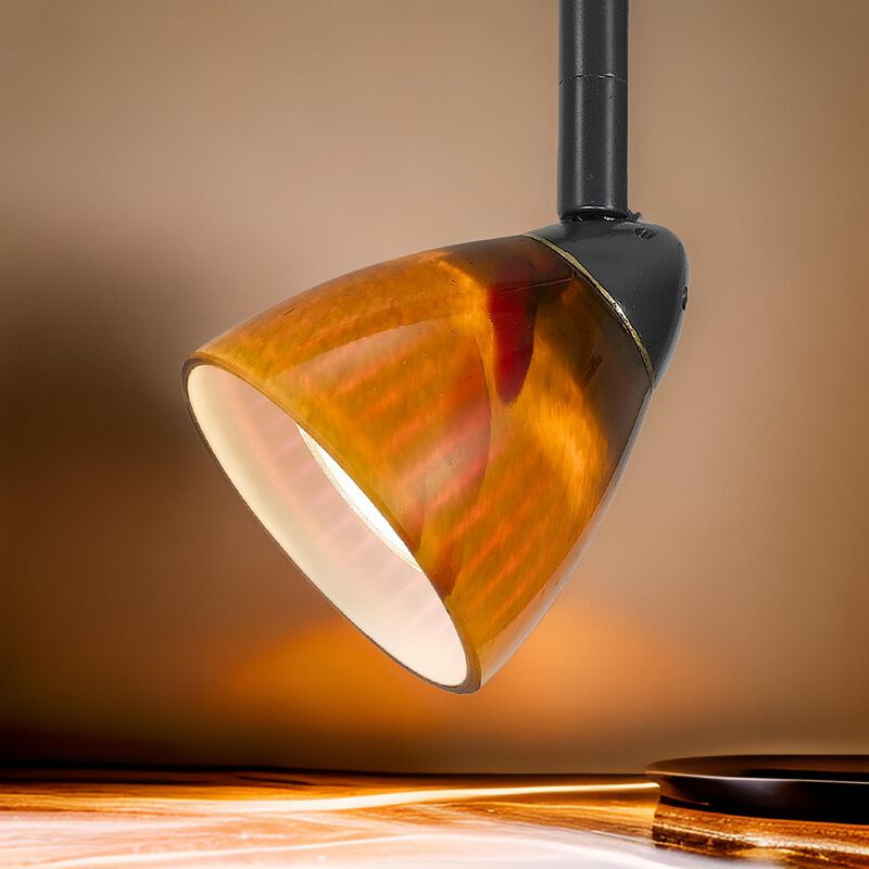 Hand Blown Glass Shade Track Light Fixture with Metal Frame, Dark Bronze - Benzara