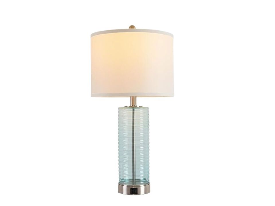Table Lamp Set &ndash; 26.5" Blue Glass Touch Dimmable Bedside Lights w/ USB‑A+C Ports