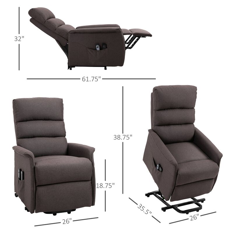 Lift Chair Recliner, Power Lift Recliner with Remote Control and Linen Fabric Upholstery, Electric Power Lift Chair, Brown
