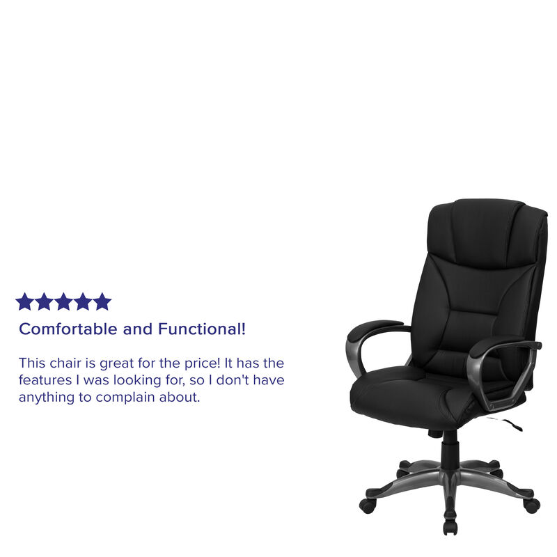 Hansel High Back Black LeatherSoft Executive Swivel Office Chair with Arms image number 4