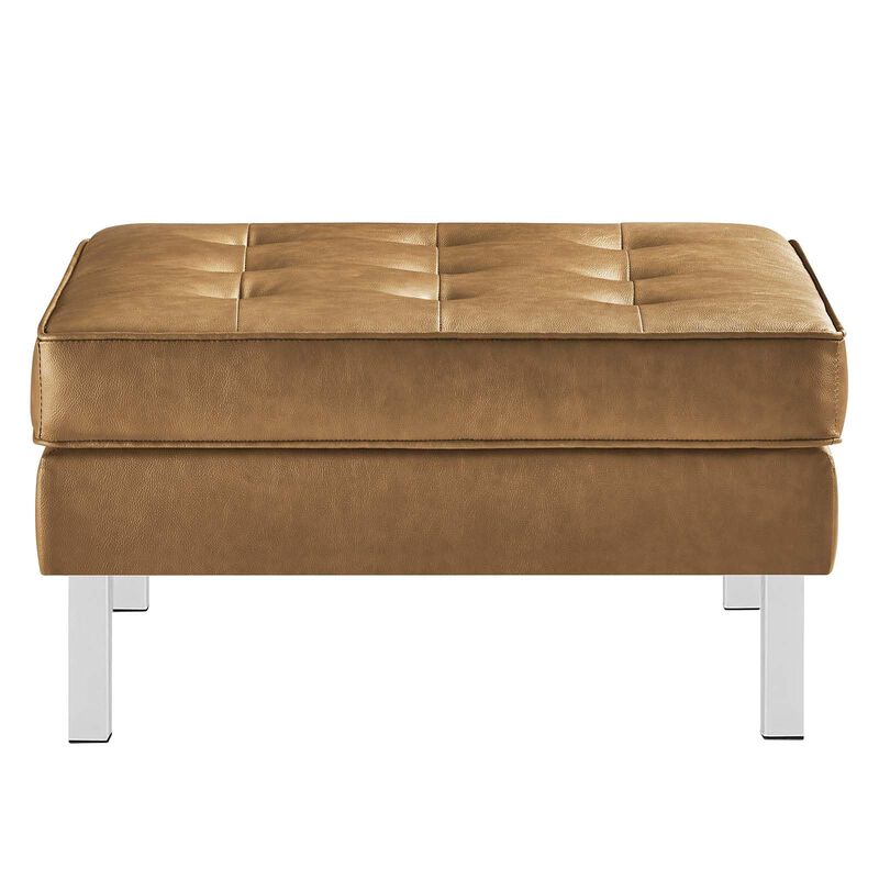 Modway Loft Tufted Button Faux Leather Upholstered Square Ottoman in Silver Tan image number 3
