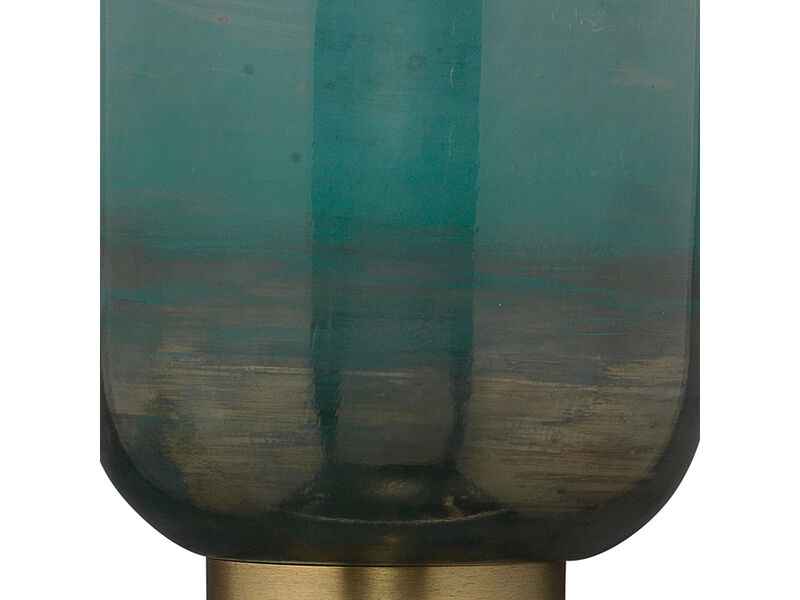 Vapor Single Sconce, Antique Brass and Aqua Metallic Glass