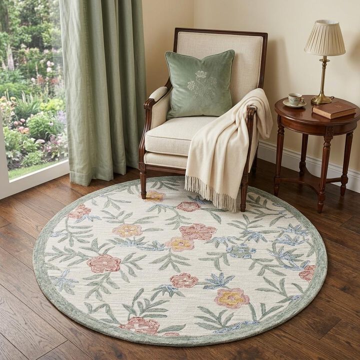 HomeRoots Round Floral Traditional Area Rug