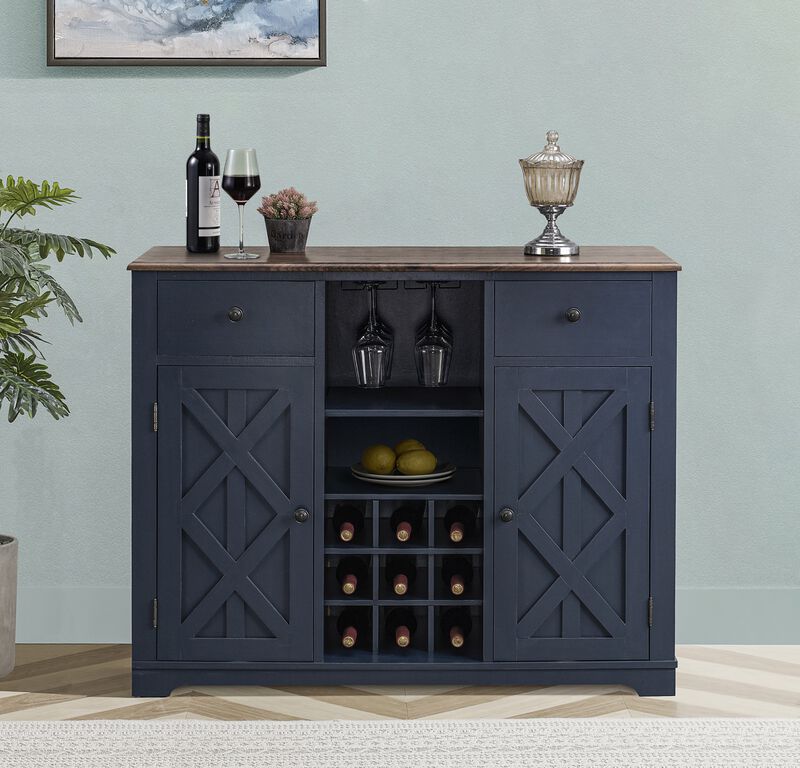 FESTIVO 47 in. Modern X-Door Wine Cabinet w/ Built-in Wine Rack