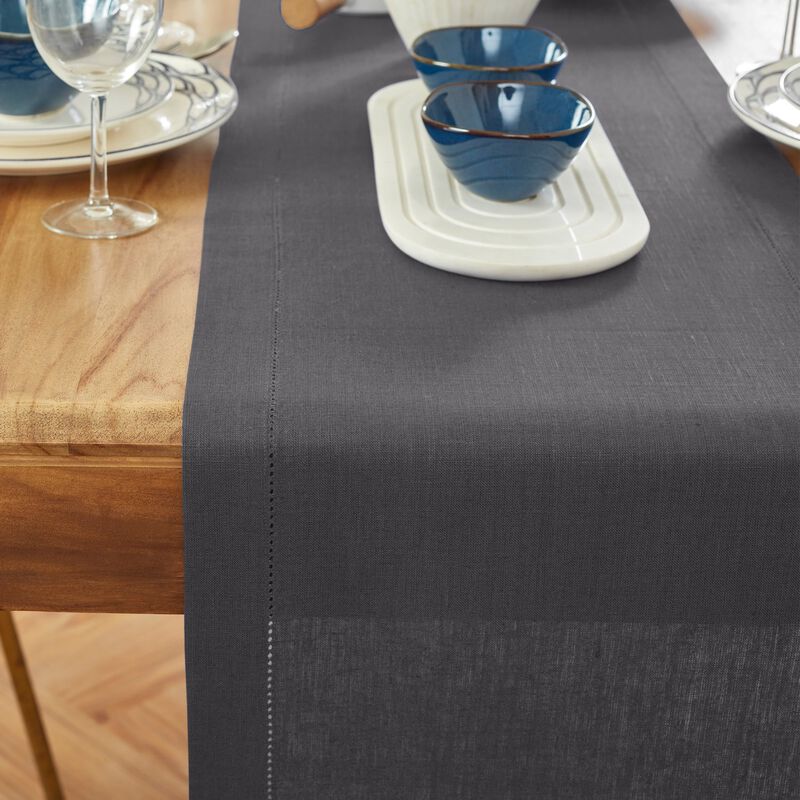 Solino Home 100% Pure Linen Table Runner - Medium Weight Hemstitch