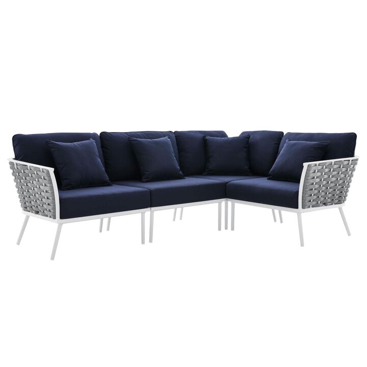 Modway EEI-5753-WHI-NAV Stance Outdoor Patio Woven Rope Aluminum, Large Sectional Sofa, White Navy