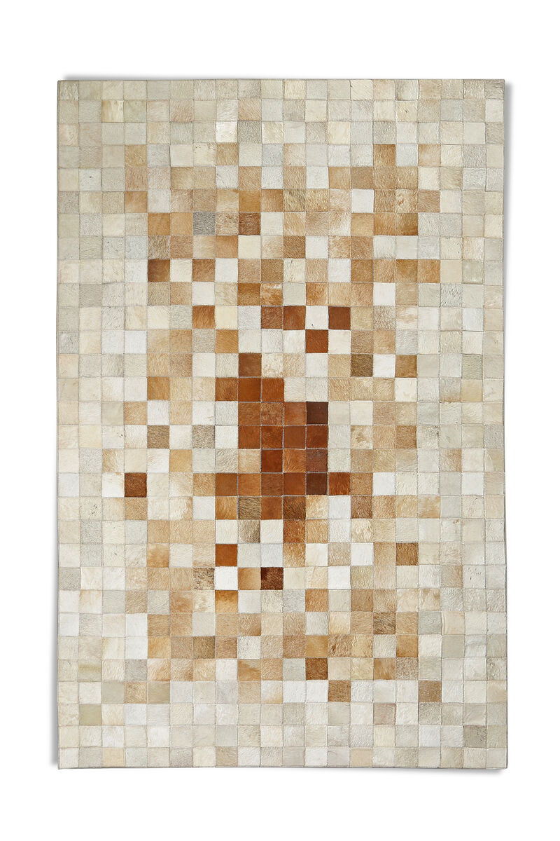 Brown & Cream Checkered Pattern Patchwork Calfskin Rug image number 0