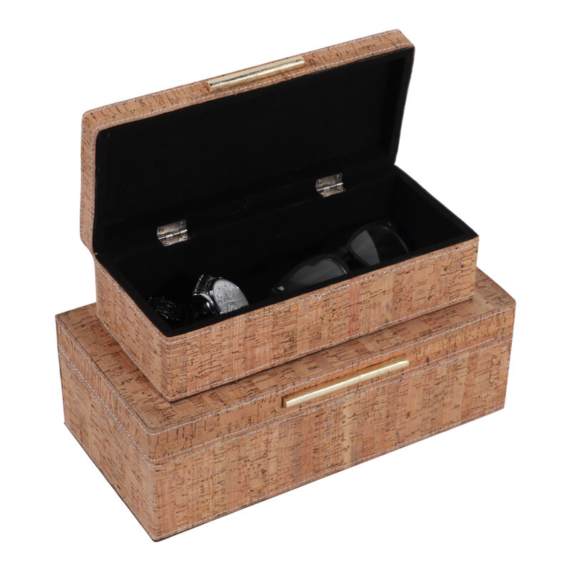 S/2 10/12" Cork Boxes W/ Hardware, Natural/gold image number 2