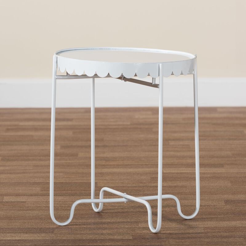 Baxton Studio Laverne White Metal Side Table with Scalloped Tray Top &ndash; Round Accent Table with Decorative Base for Indoor or Semi-Outdoor Use image number 7
