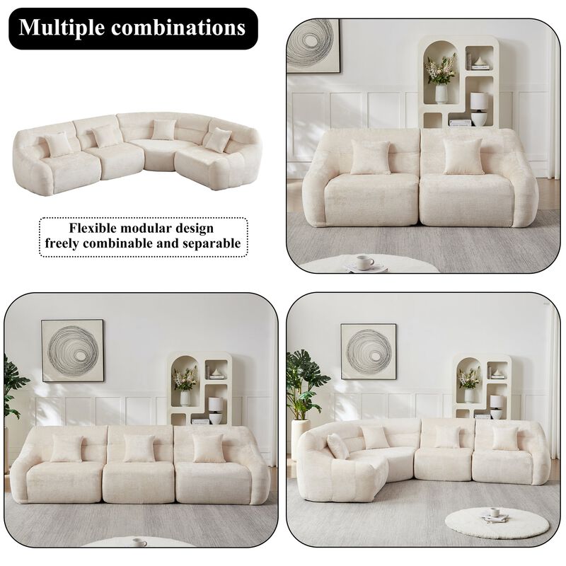 Clihome 123.2" Modern Luxury Curved Sectional Sofa, Chenille Modular Cloud Sofa with 4 Pillows image number 4