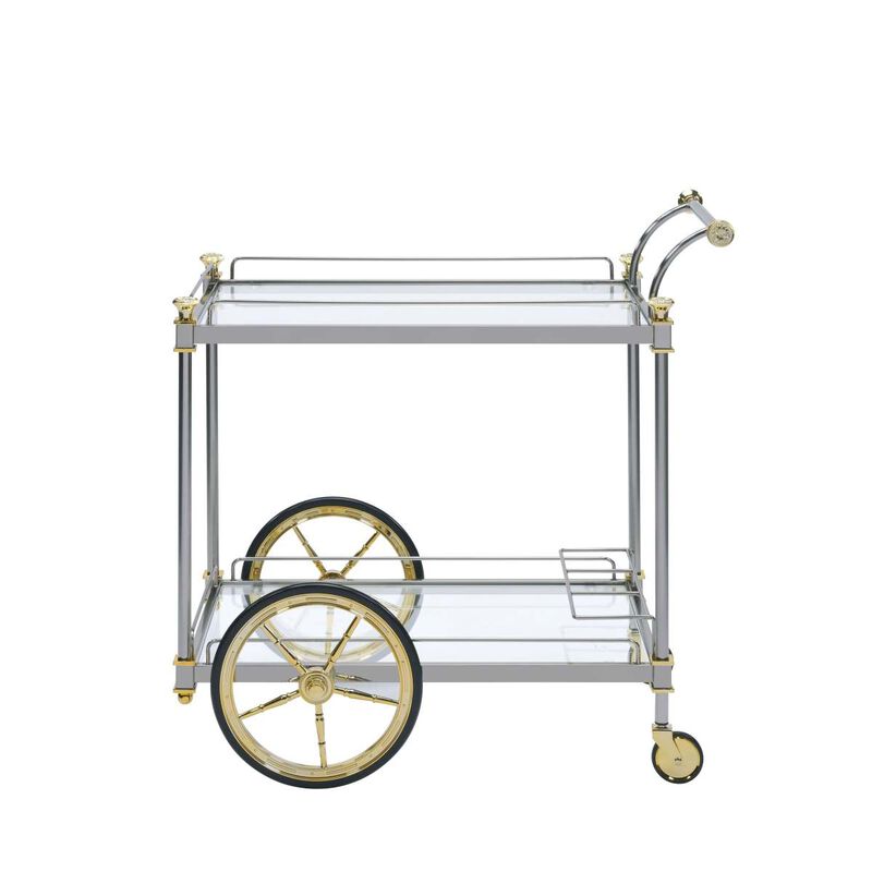 Cyrus Serving Cart, Silver/Gold & Clear Glass