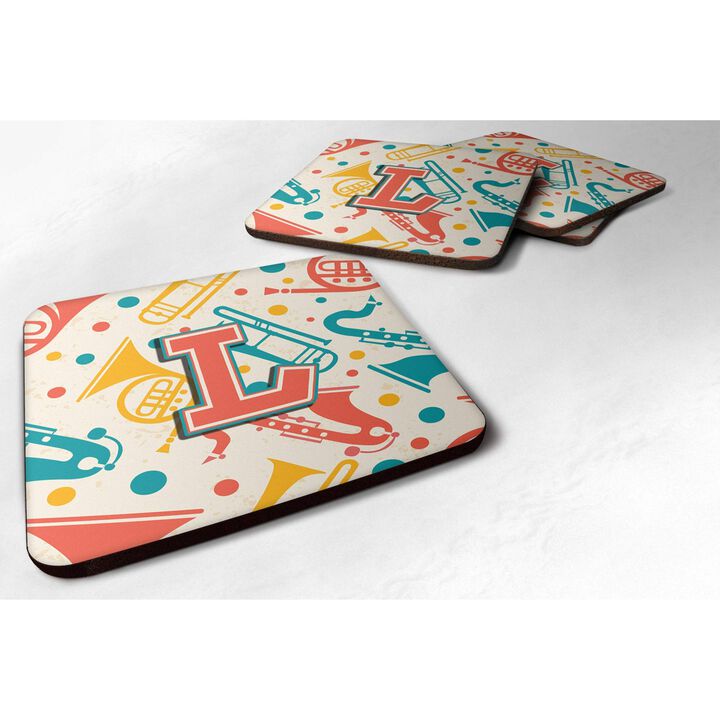 Caroline's Treasures CJ2001-LFC Letter L Retro Teal Orange Musical Instruments Initial Foam Coasters (Set of 4), 3.5, Multicolor
