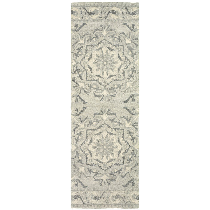HomeRoots Wool Floral Hand Tufted Runner Rug