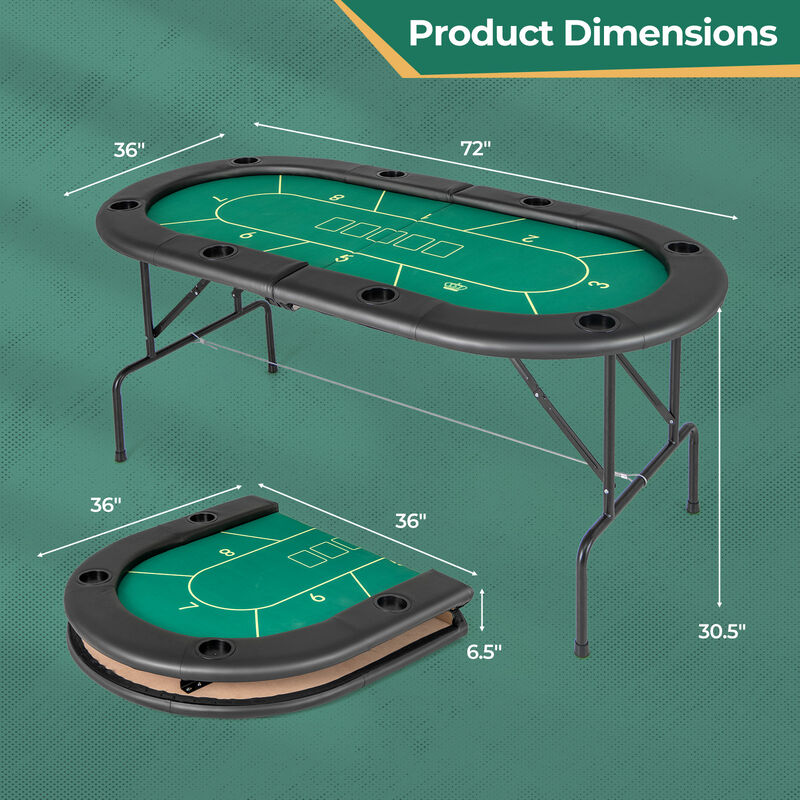 Portable Folding Poker Table with 8 Built-In Cup Holders image number 2